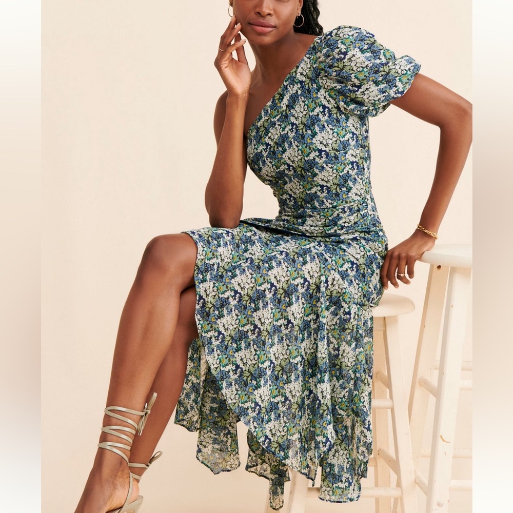 Astr Blue and Green One-Shoulder Dress